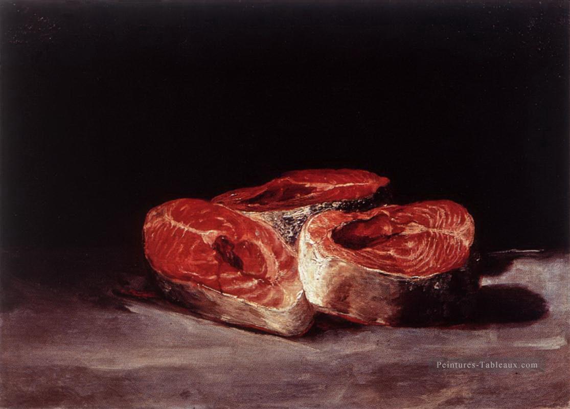 Nature morte Trois steaks de saumon Francisco de Goya Peintures à l'huile